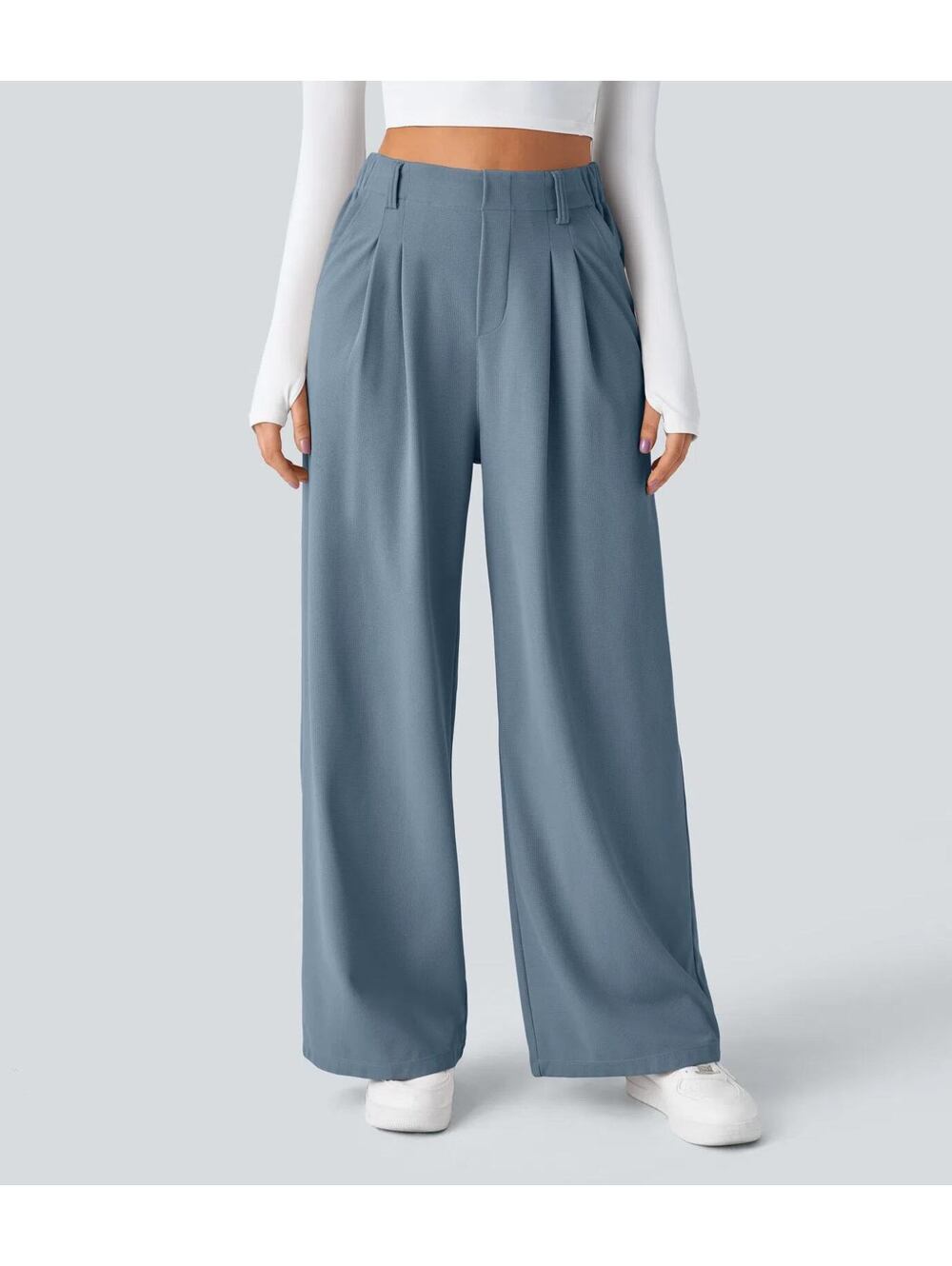 HALARA High Waisted Pocket Wide Leg Waffle Work Pants- L Petite